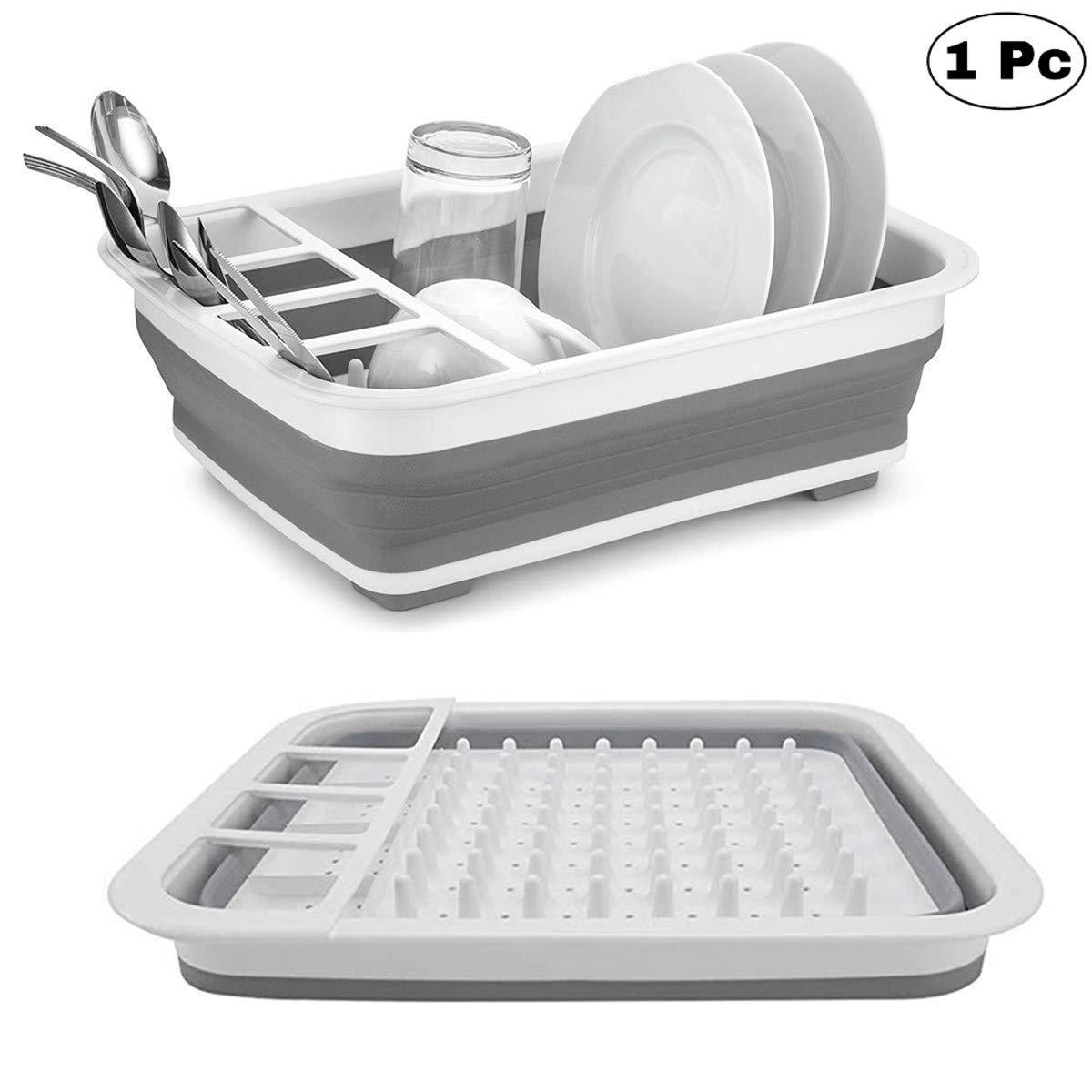 Collapsible Folding Silicone Dish Drying Drainer Rack with Spoon Fork Knife Storage Holder (Brown Box) - Springkart 