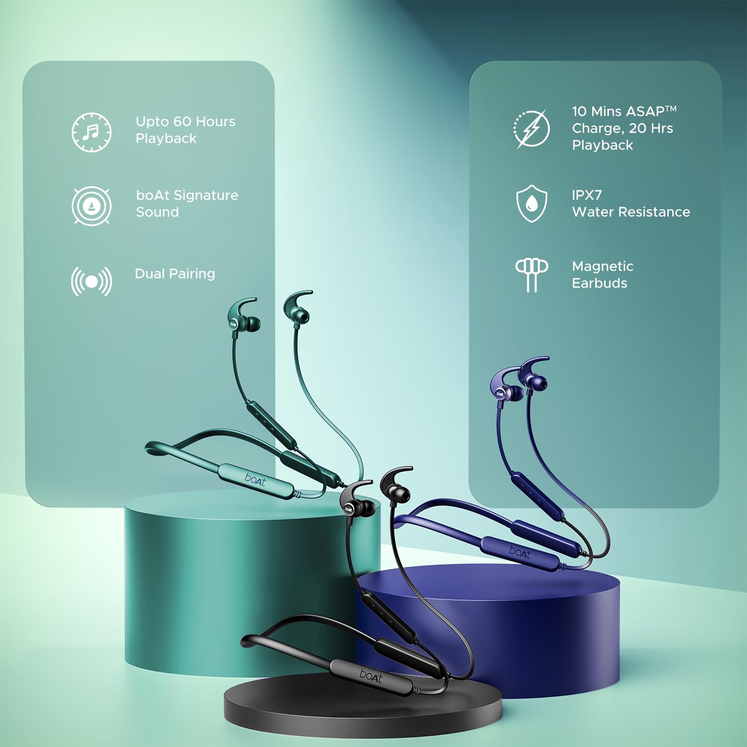 boAt Rockerz 255 Pro+, 60HRS Battery, Fast Charge, IPX7, Dual Pairing, Low Latency, Magnetic Earbuds, in Ear Bluetooth Neckband, Wireless with Mic Earphones (Navy Blue) - Springkart 