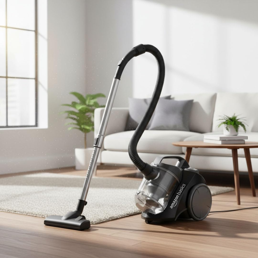 AmazonBasics Cylinder Bagless Vacuum Cleaner with Power Suction, Low Sound, High Energy Efficiency and 1 Years Warranty (2L, Black)