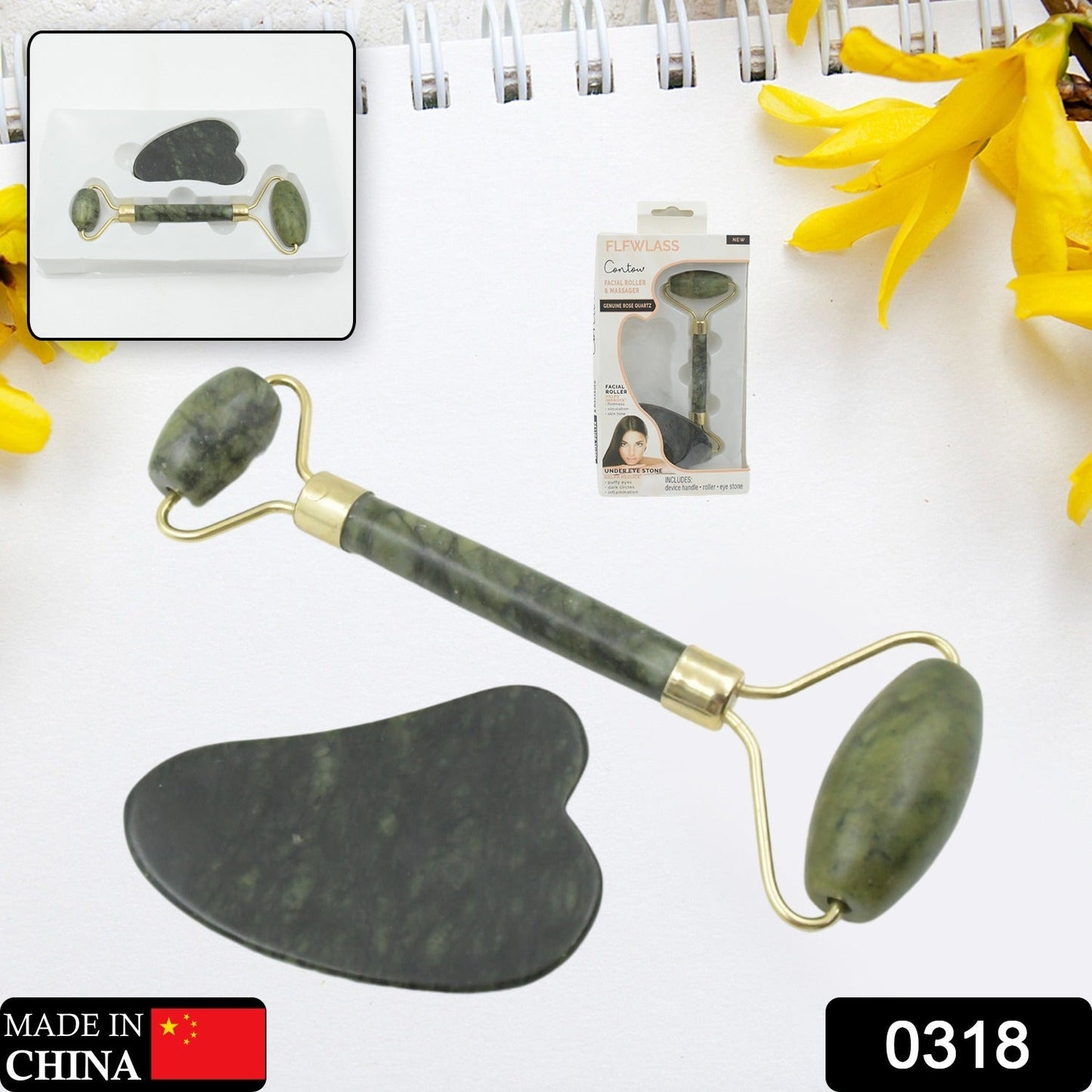 Gua Sha Stone and Anti Aging Jade Roller Massager for Face Massage Natural Face Skincare Massager & Face Roller Massager for Women | Face Shaper Jade Roller and Gua Sha Set for Glowing Skin - Springkart 