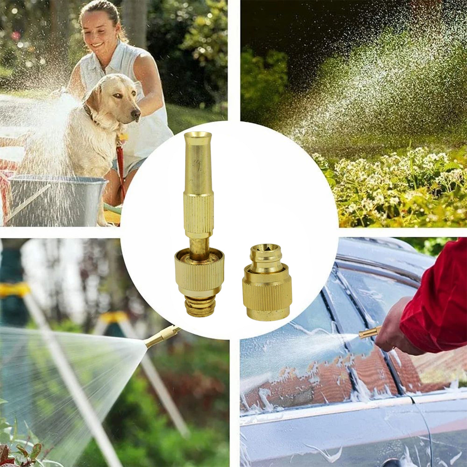 7588 Water Spray Nozzle For Water Pipe Booster Nozzle For Car Wash Nozzle With High Pressure Water Adjustable Brass Nozzle Water Spray Gun For Gardening Watering Tools - Springkart 