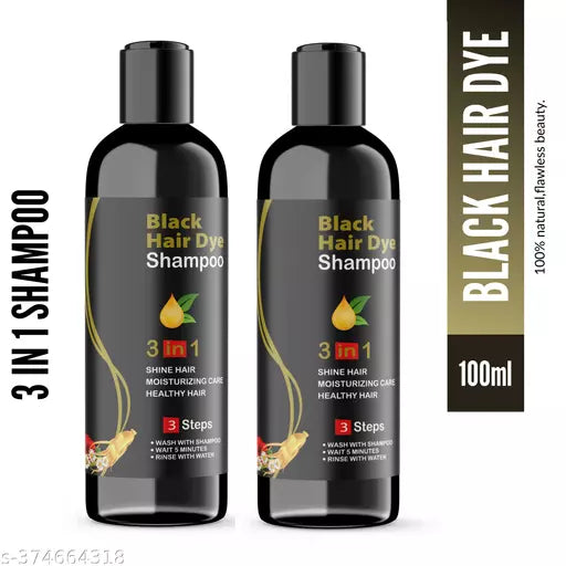 Herbal 3 in 1 Hair Dye Black Hair Shampoo for Women & Men 100ml (BLACK HAIR DYE SHAMPOO) (Pack of 2) - Springkart 