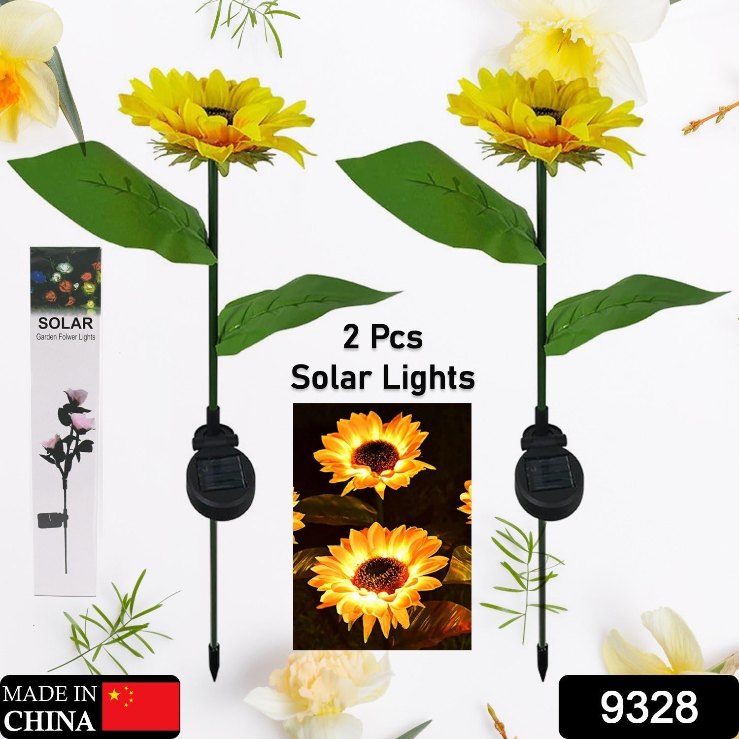 2 Pc Outdoor Solar Sunflower Lights Intelligent Light Control Waterproof Garden Landscape Stake Light - Springkart 