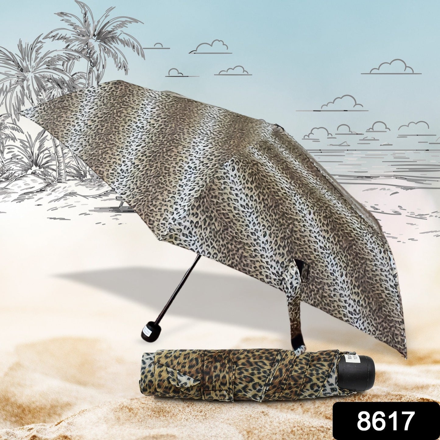 Leopard Shape 3-Fold Sun & Rain Protective Foldable Umbrella (1 Pc) - Springkart 