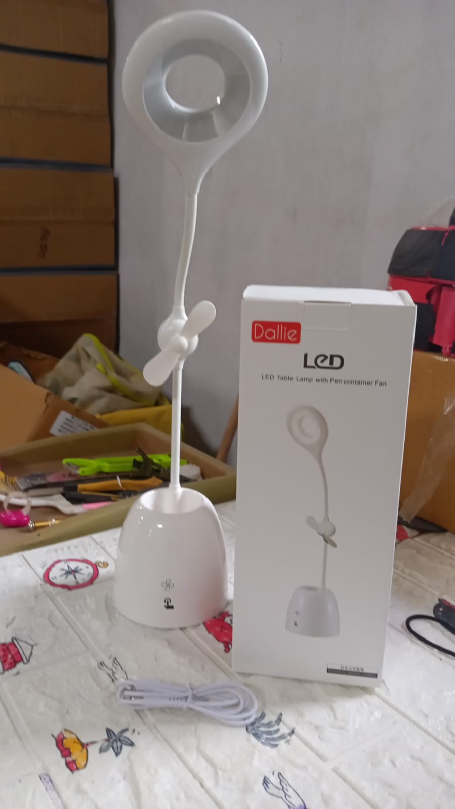 Rechargeable LED, LED Desk Lamp with Pen Container Fan, Interior Lighting for Study, Children's Room, Bedroom or Office, Perfect for Emergency, Study, Reading and Home USB Cable Included - Springkart 
