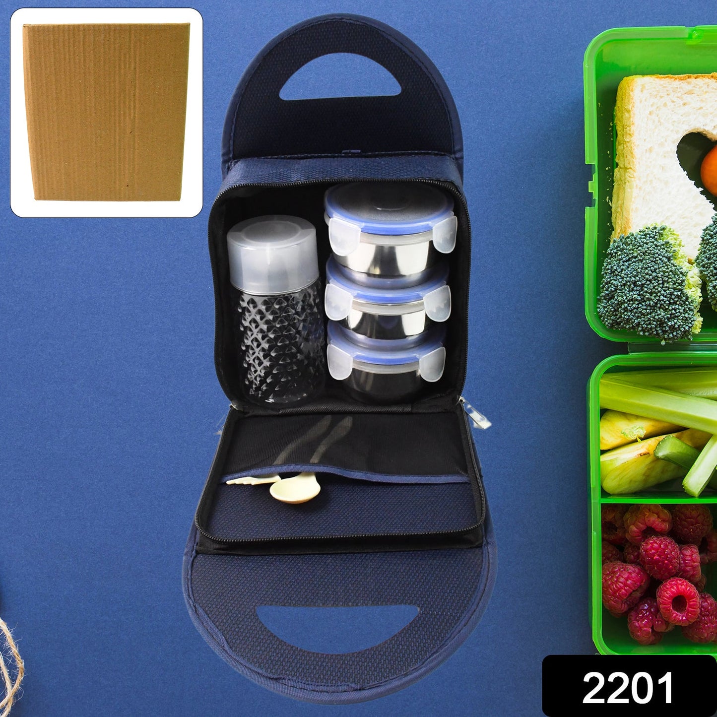 Compact Stainless Steel Airtight Lunch Box Set - 4 pcs (3 Leakproof Containers and 1 Bottle) - Springkart 