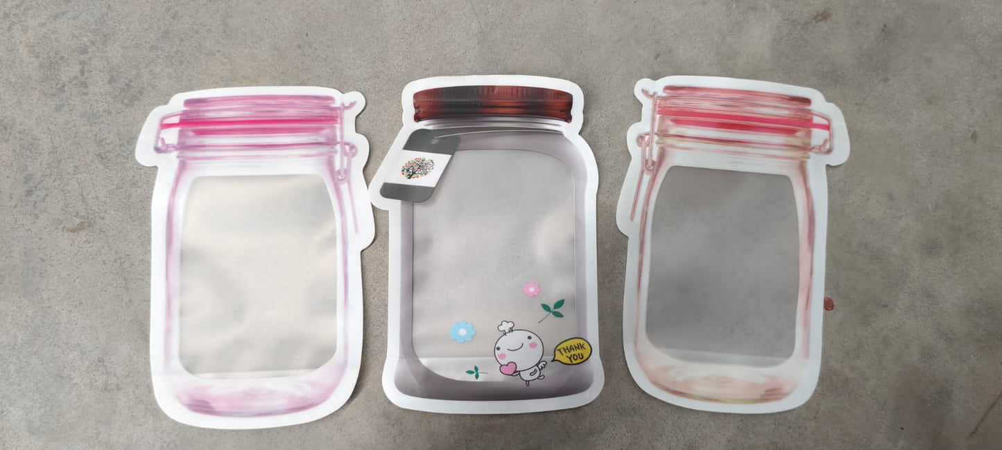 Plastic Transparent Medium Jar Shaped Pouch With Zipper (2 Pc)