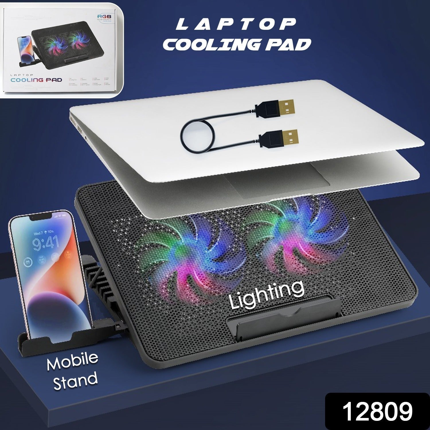 Laptop Cooler Cooling Pad with 2 Quiet Led Fans, Dual USB Ports, Portable Ultra Slim USB Powered 7 Heights Adjustable Laptop Stand for Gaming Laptop - Springkart 