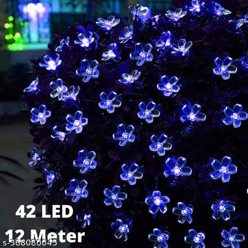 Diwali Gift Flower LED Made in India Silicon Flower Curtain String for festivals (12 Meter, Blue)