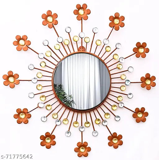 Nautical King Wall Mirror Antique Style Art Unique 20 inch Iron Metal Beautiful Latest Flower Design for Home Decor livingroom Colour Orange