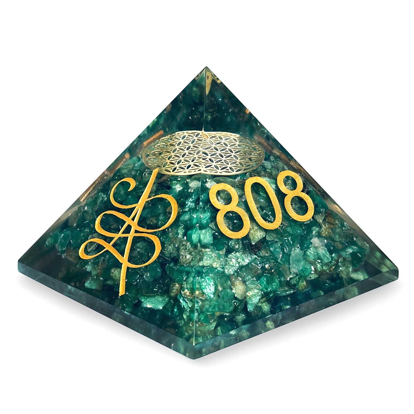 Green Aventurine Angelic Crystal Pyramid with Angel Symbol and Angel Number 808 520 741 for Vastu Good Luck - Springkart 