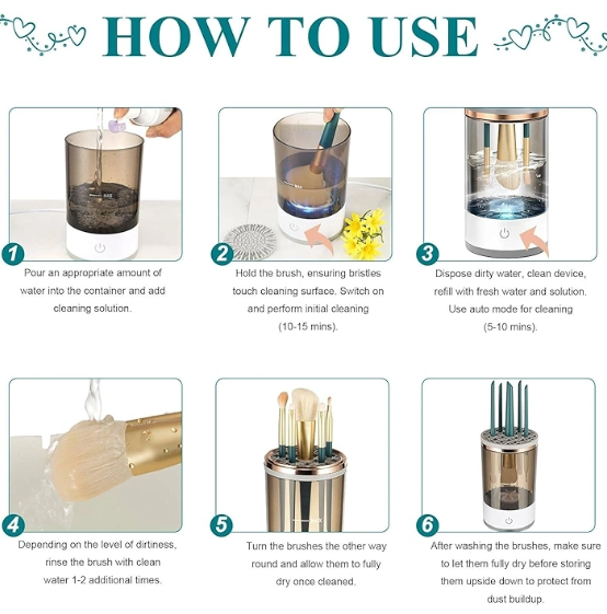 Makeup Brush Cleaner, Cosmetic Brush Cleaner, Automatic Spinning Makeup Brush Cleaner Machine, Makeup Brush Cleaner Fit for All Size Makeup Brush