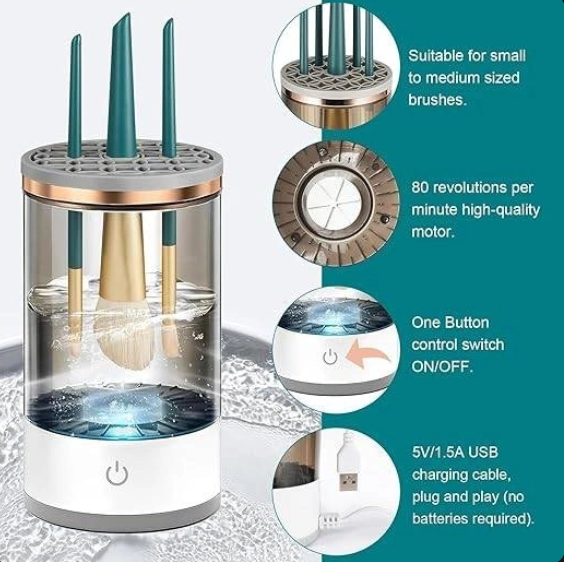 Makeup Brush Cleaner, Cosmetic Brush Cleaner, Automatic Spinning Makeup Brush Cleaner Machine, Makeup Brush Cleaner Fit for All Size Makeup Brush