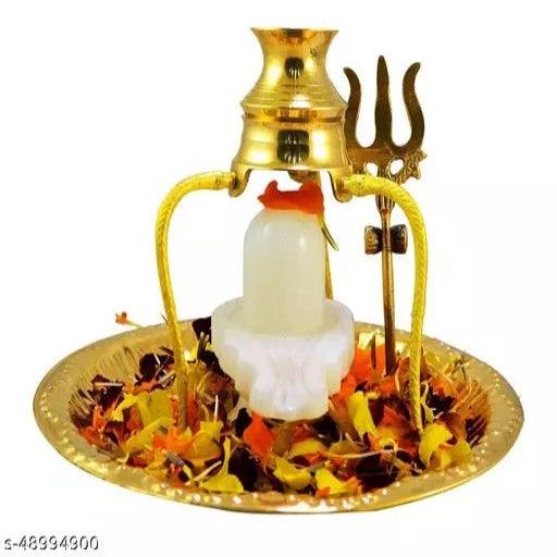 Brass shivling Stand shivling Stone Brass Pooja Plate Thali with Shivling Stand - Springkart 