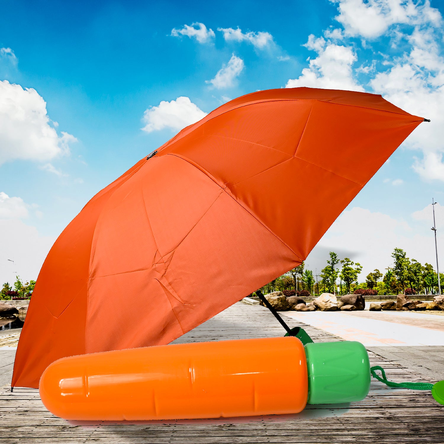 8521 Vegetable Shaped Folding Umbrella Plastic Case Creative Fashion Folding Mini Sun Shade Rain Umbrella Unique Umbrella Sun Uv Protection Cute Design (1 Pc) - Springkart 