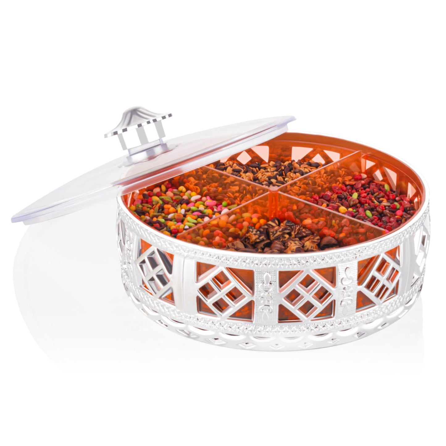 Multipurpose Dry Fruit Box 4 Section Dry Fruit Round Silver Gift Box (1 Pc) - Springkart 