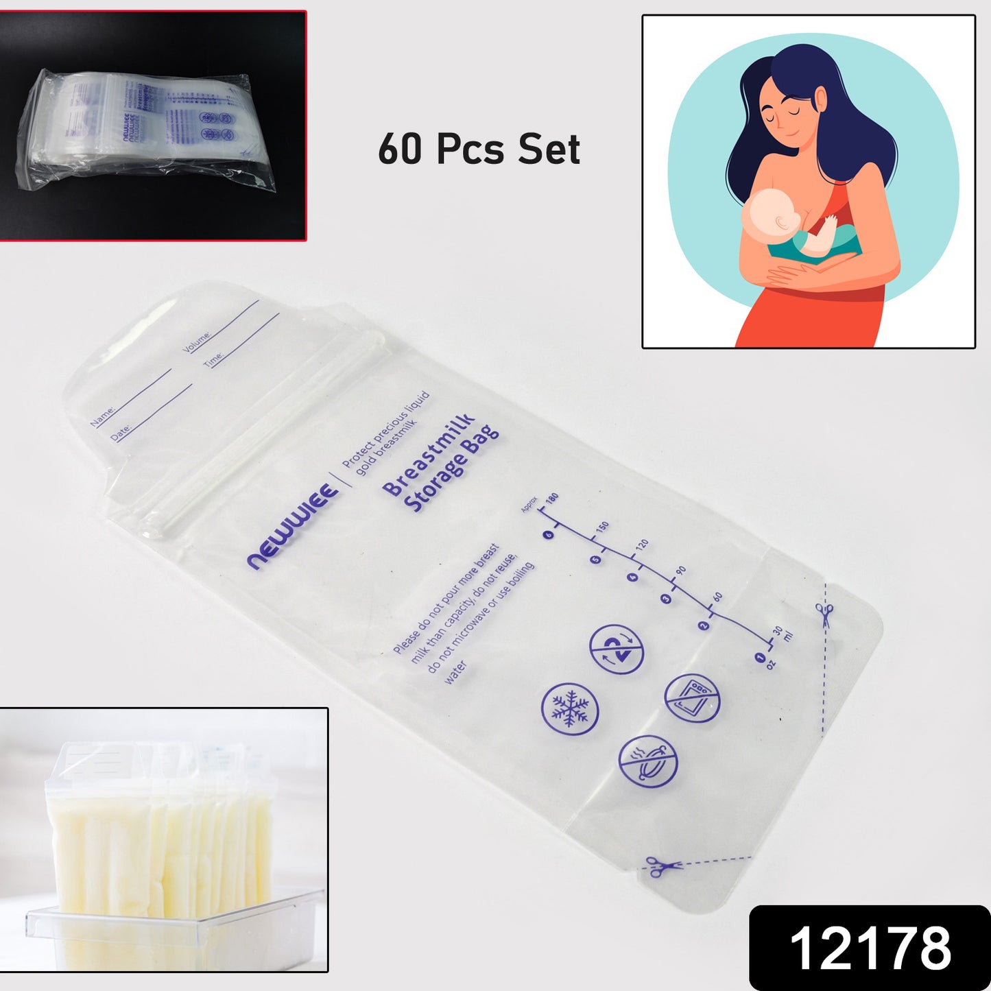 Breastmilk Storage Bags Double Zipper Seal (60 Pcs Set) - Springkart 