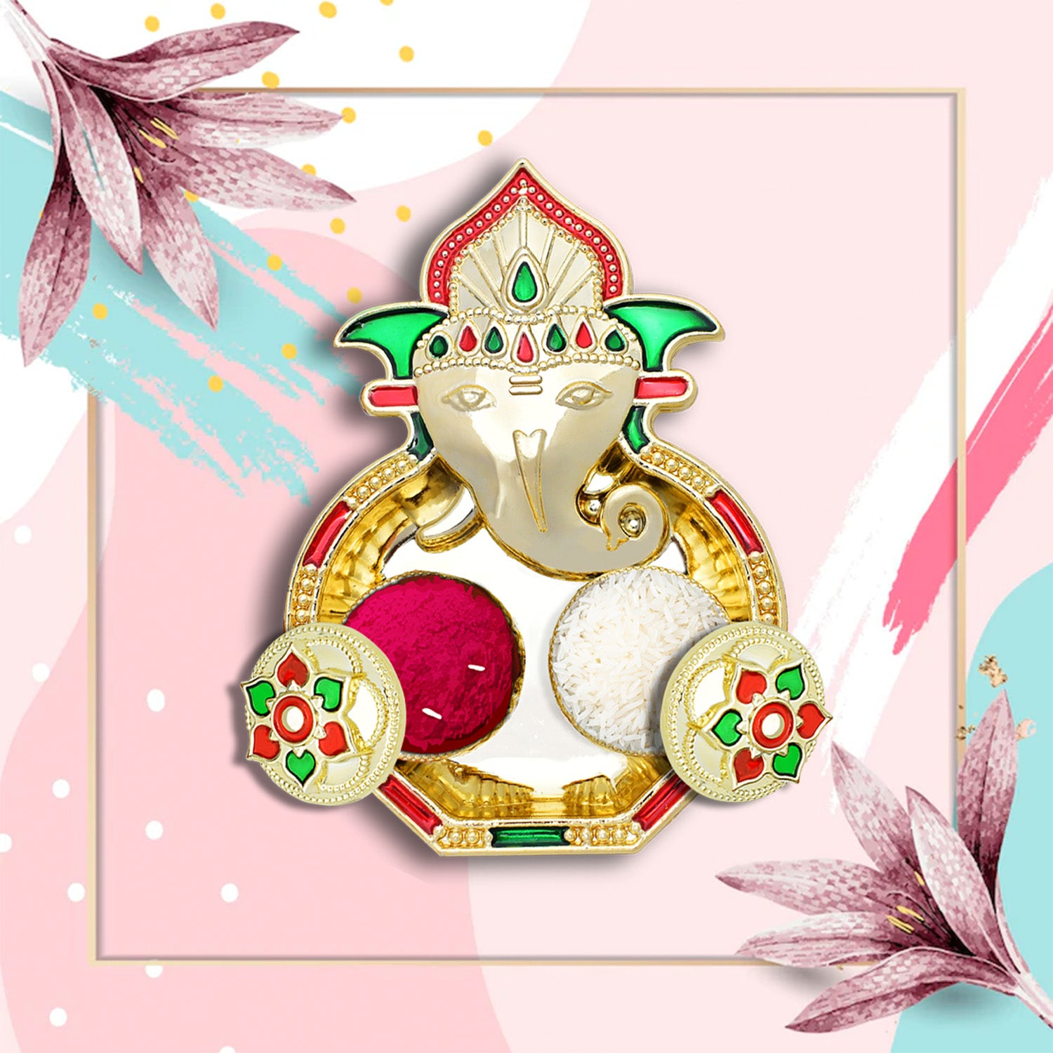 5998 Ganesha Shaped Haldi Kumkum Thali Holder Pooja Return Gift Indian Housewarming Gifts Shivratri Wedding Favor Navarathri Favors Baby Shower Janmashtami Rakasha Bandhan Special - Springkart 