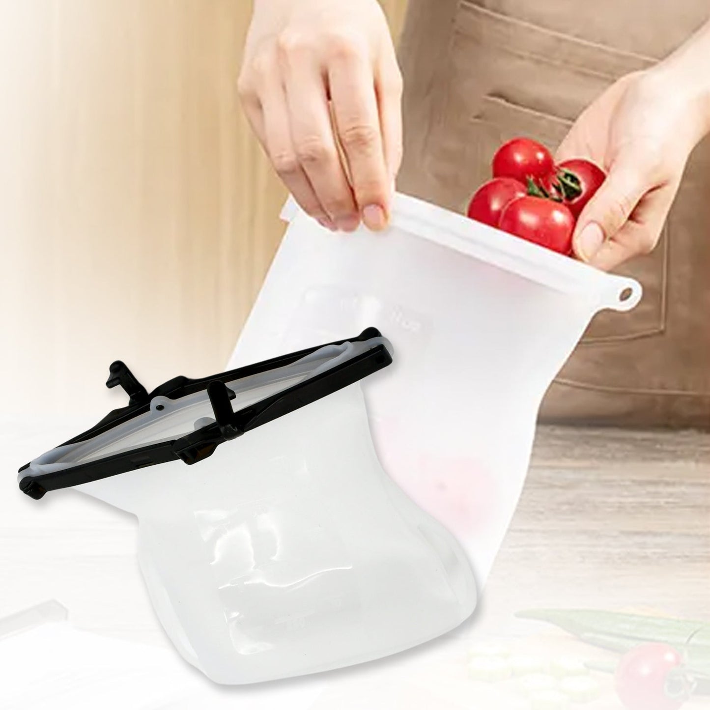 Reusable Silicone Food Storage Bag Set Leakproof Lock Reusable Flat Bottom Freezer Bags, Sandwich Bags, Silicone Food Grade Kids Snack Bags, BPA Free Microwave Dishwasher Safe (1 Pc) - Springkart 