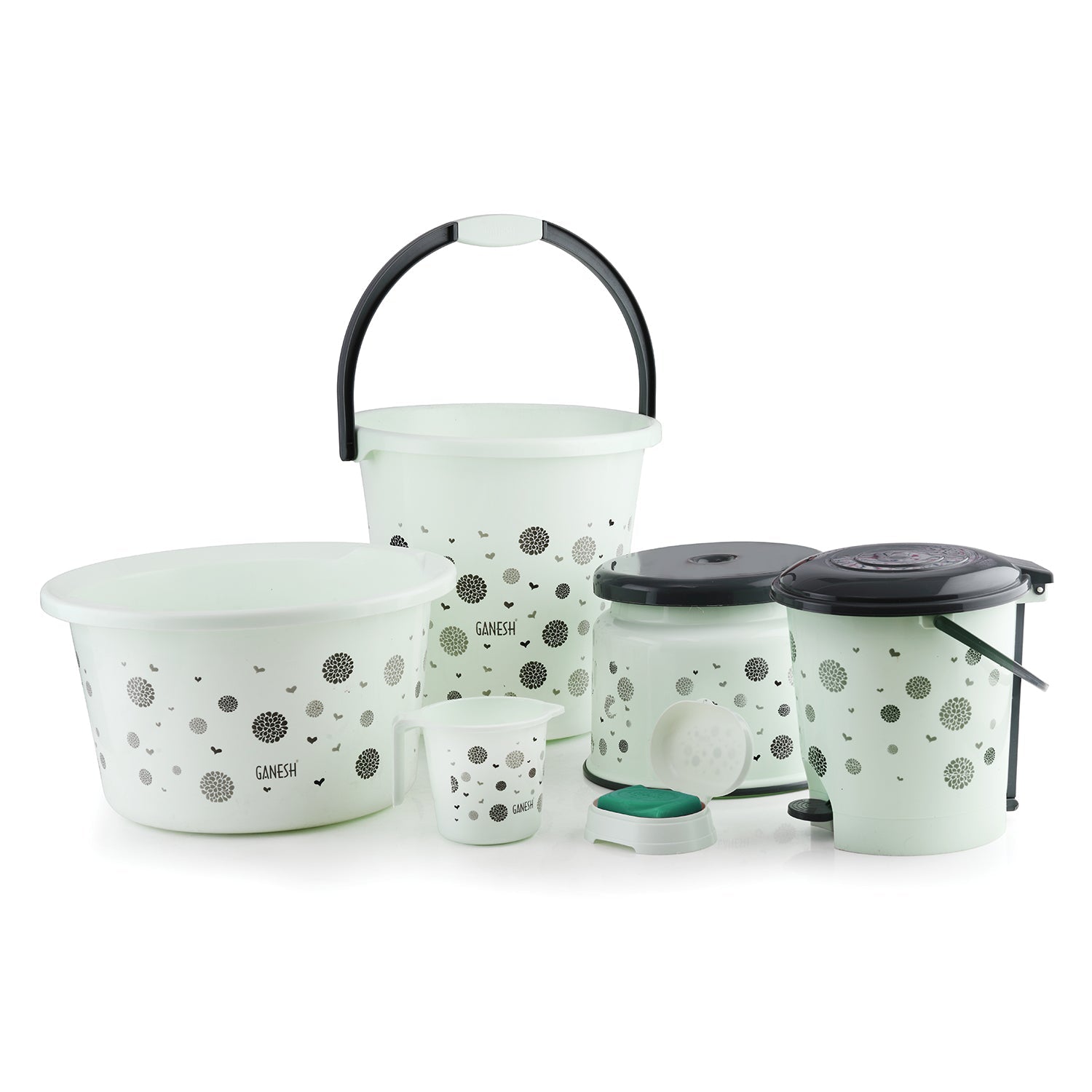 PLASTIC BATHROOM ACCESSORIES SET 6 PCS BATH SET BATHROOM BUCKET WITH DUSTBIN MUG, STOOL, SOAP CASE,TUB - Springkart 