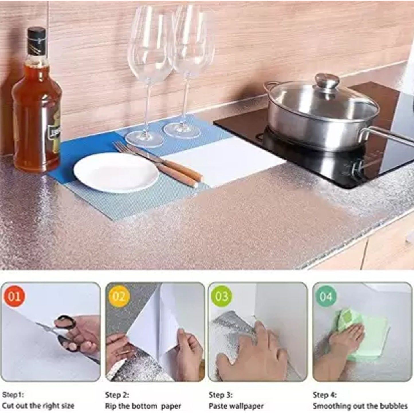 Aluminium foil for Kitchen and Aluminium Foil Paper Sticker Roll for Kitchen Wall, Drawers. (60cmx2Meter) - Springkart 
