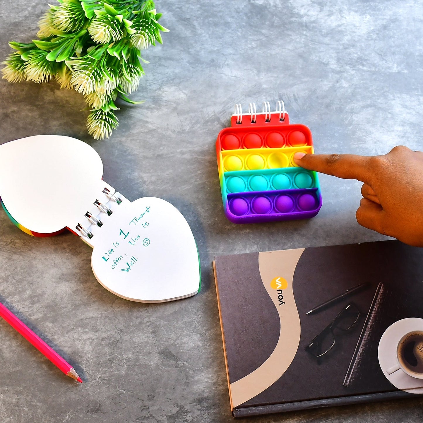 Heart pattern Pop it Fidget Spiral Notebook Bubble Push Pop Fidget Silicon Toy Book Stress Relief Anxiety School Stationery Notebook - Springkart 