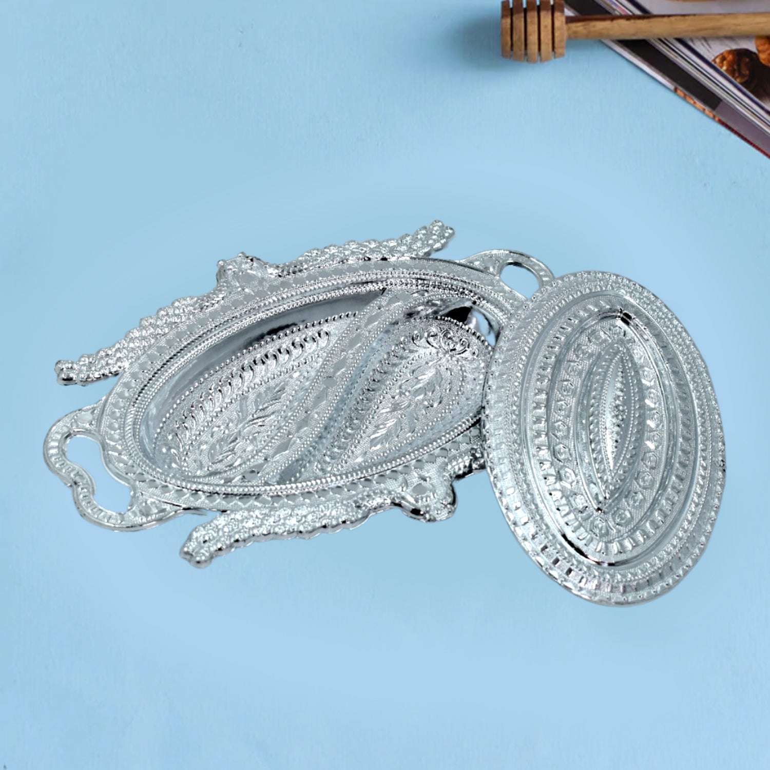 Plastic Peacock Dry Fruit Silver Finish Serving Tray - Springkart 
