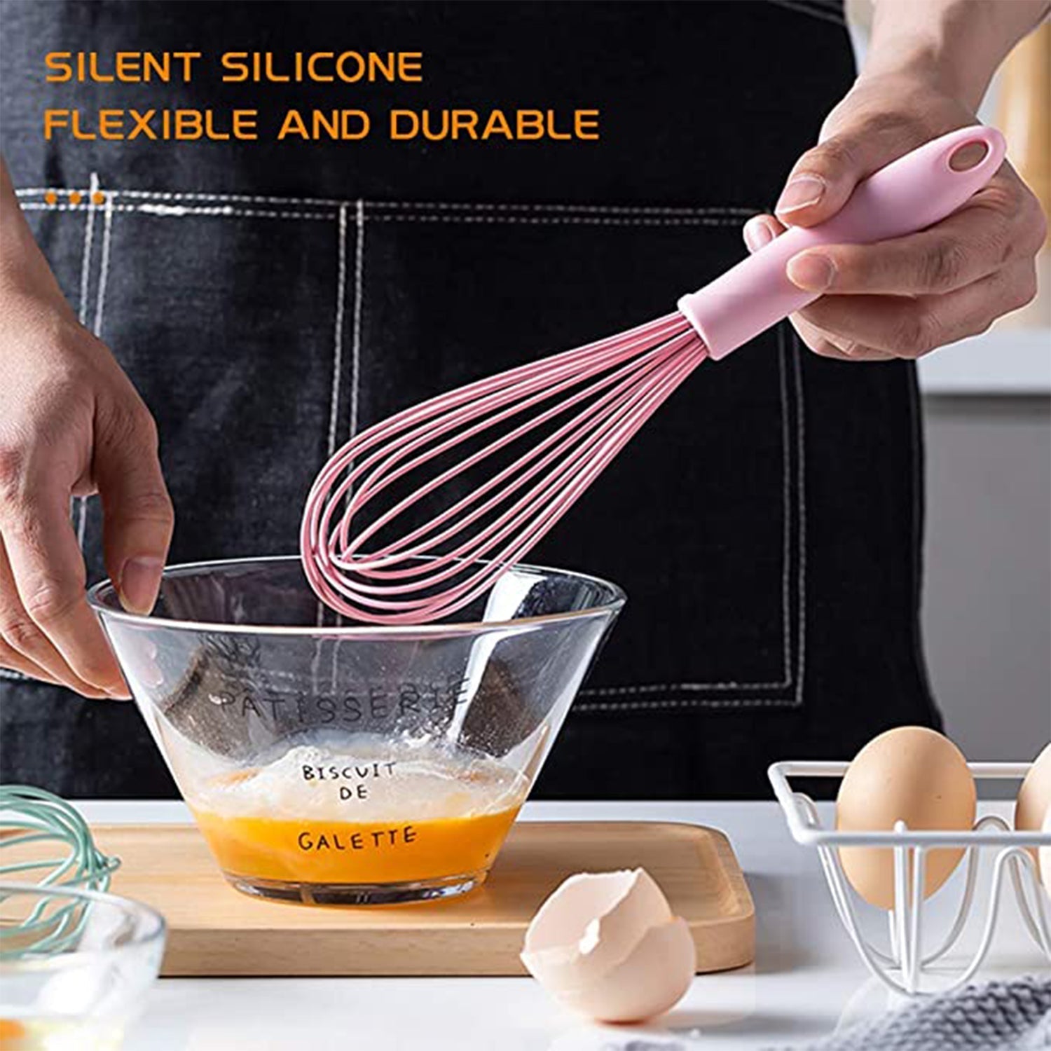 Manual Whisk Mixer Silicone Whisk, Cream Whisk, Flour Mixer, Rotary Egg Mixer, Kitchen Baking Tool. - Springkart 