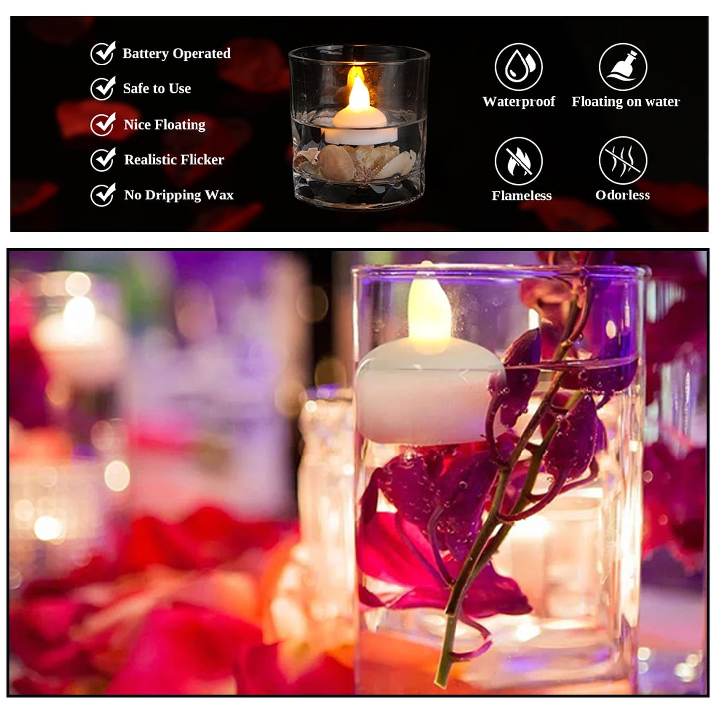 Set of 12 Flameless Floating Candles Battery Operated Tea Lights Tealight Candle - Decorative, Wedding. - Springkart 