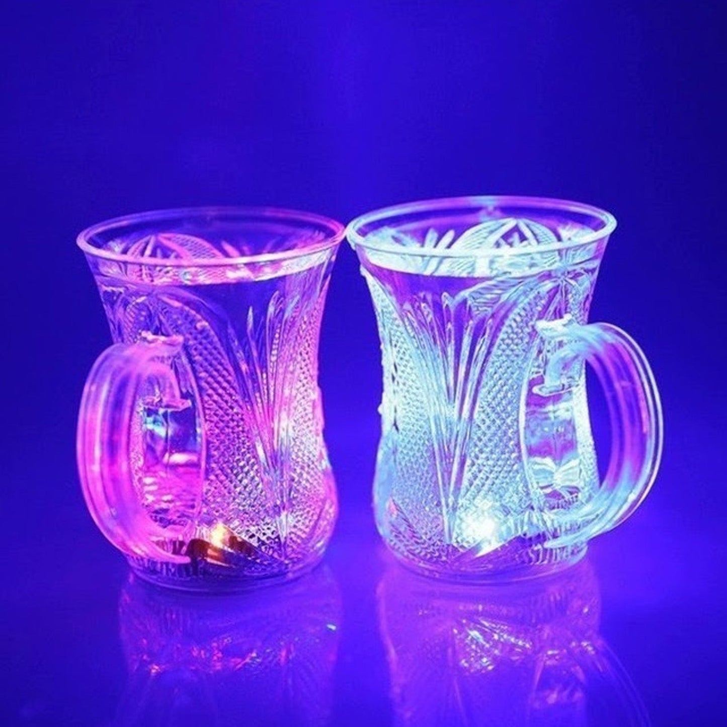 Flashing Cup LED Water Sensor Light up Cup with Handle for Home Kitchen Fun Luminous Water Cup, Party / Birthday / Nightclub / Christmas / Disco Entertainment Cup (2 Pcs Set) - Springkart 