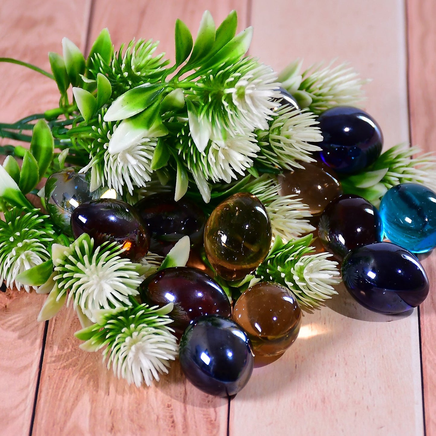 Glass Gem Stone, Flat Round Marbles Pebbles for Vase Fillers, Attractive pebbles for Aquarium Fish Tank. - Springkart 