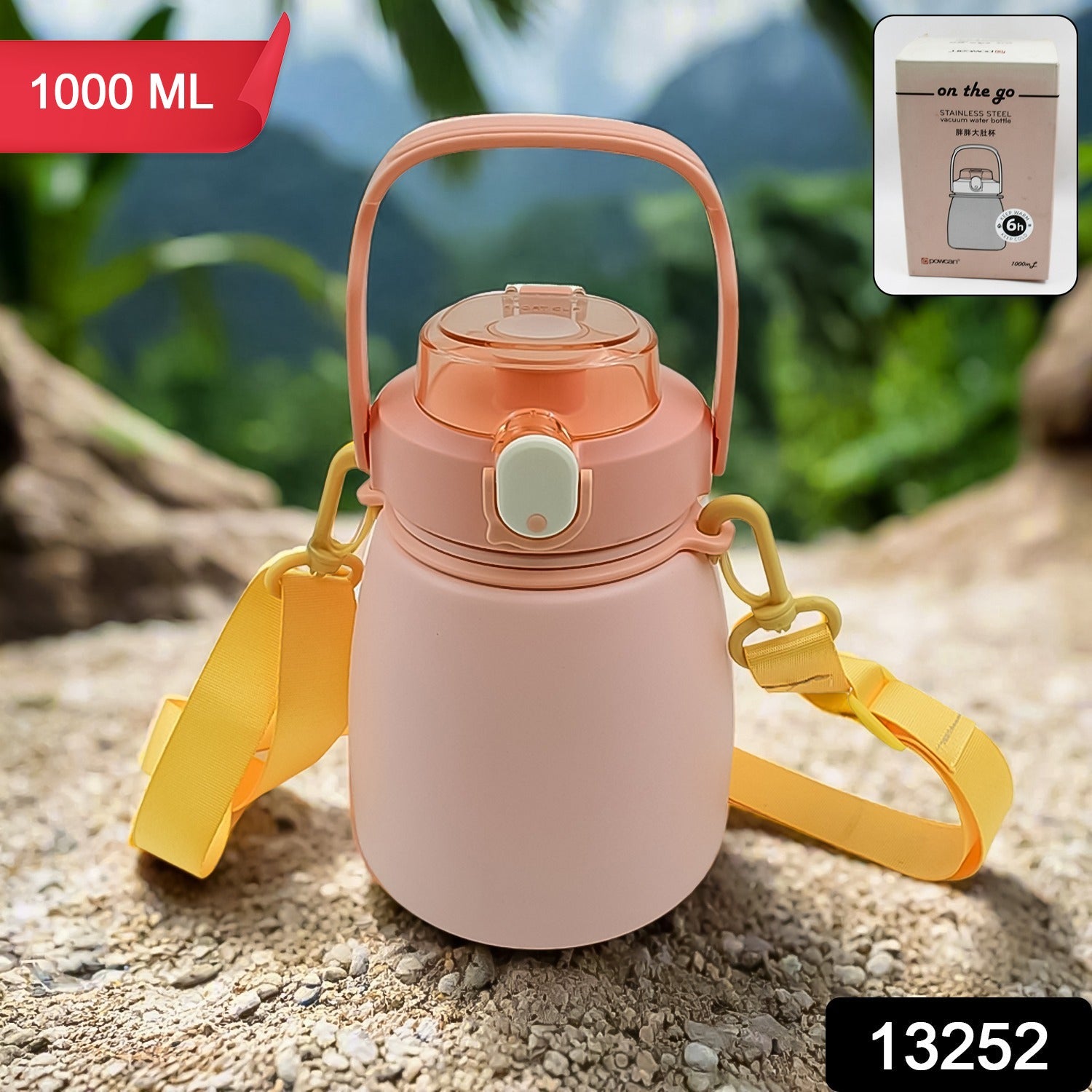 Stainless Steel Mug / Bottle Vacuum Insulated Cup with Handle & Strap (1000 ML) - Springkart 