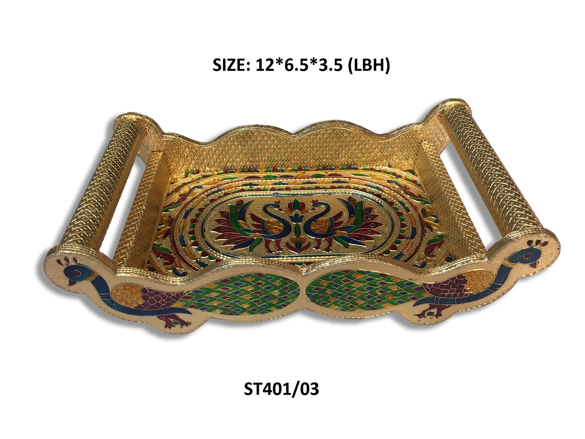 Peacock Design Glass with Handle and Handicraft Serving Tray Set - Springkart 