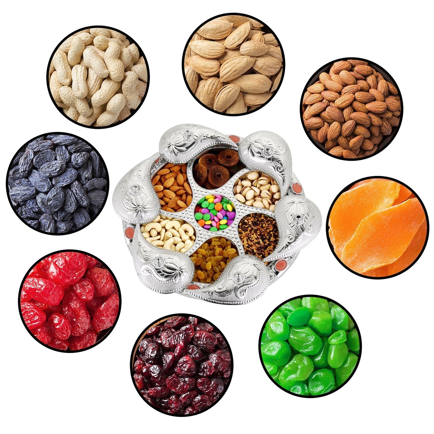 Multipurpose 7 Compartment Dry Fruit Serving Rotating Tray ,Chocolate, Snacks Storage Box, Masala Box - Springkart 