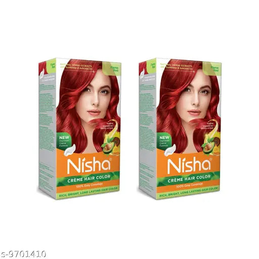 Nisha Cream Hair Color Rich Bright Long Lasting Hair Colouring For Ultra Soft Deep Shine 100% 150gm Each Box (Flame Red,Pack of 2 Box)