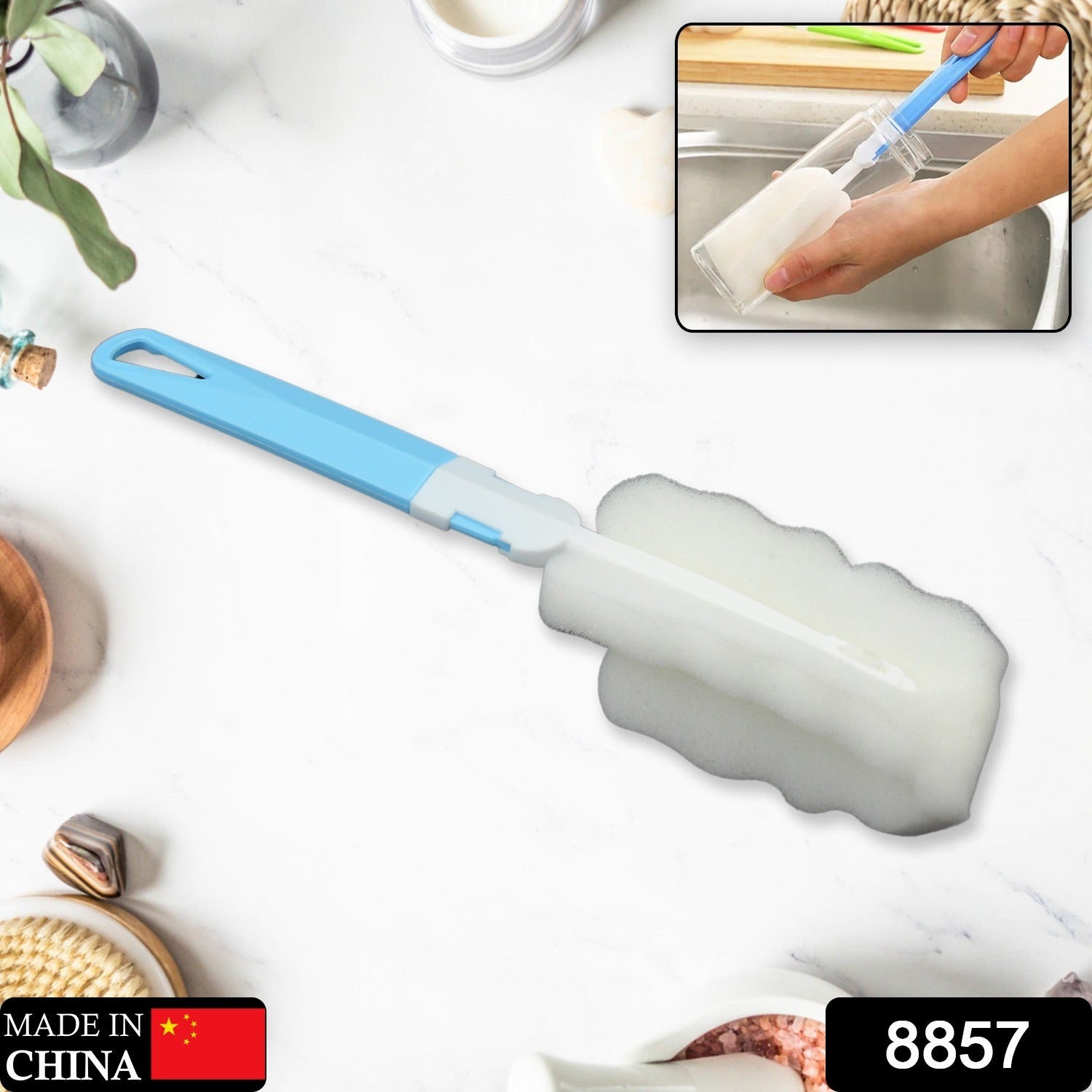 Sponge Cleaning Brush Kitchen Tool Bottle Soft Brush for Dishes| Cleaning Brush Cleaner with Plastic Long Handle, Soft Dish Washing Foam Cleaning Brushes For Cups Mugs Kettles Wine Glasses and Baby Bottles (1 Pc) - Springkart 