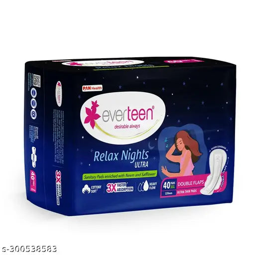 everteen XXL Relax Over Night Ultra Thin 40 Sanitary Napkin Pads with Neem and Safflower - 1 Pack (40 Pads, 320mm) - Springkart 