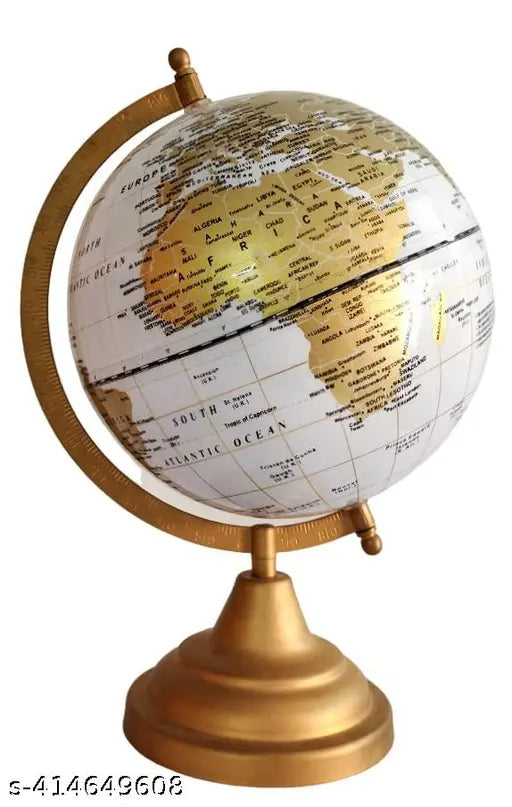 8 Inches White Gold Premium Decorative Rotating Globe with Metal Arc and Base