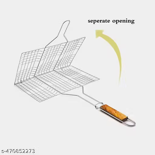 charcoal grill Stainless Steel Square Roaster Tandoor Barbeque, Roti, Papad Jali Griller With Wooden Handle Silver With Silicone Spatula And Oil Brush Set