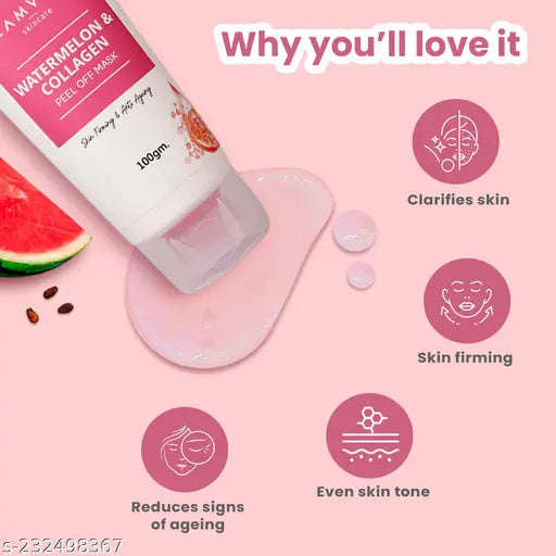 Glamveda Watermelon & Collagen Peel-Off Mask for Women (Pack Of 2) – Firming| Anti-Aging | Reduces Signs of Aging & Boosts Radiant Glow | Paraben & SLS-Free | Suitable for All Skin Types