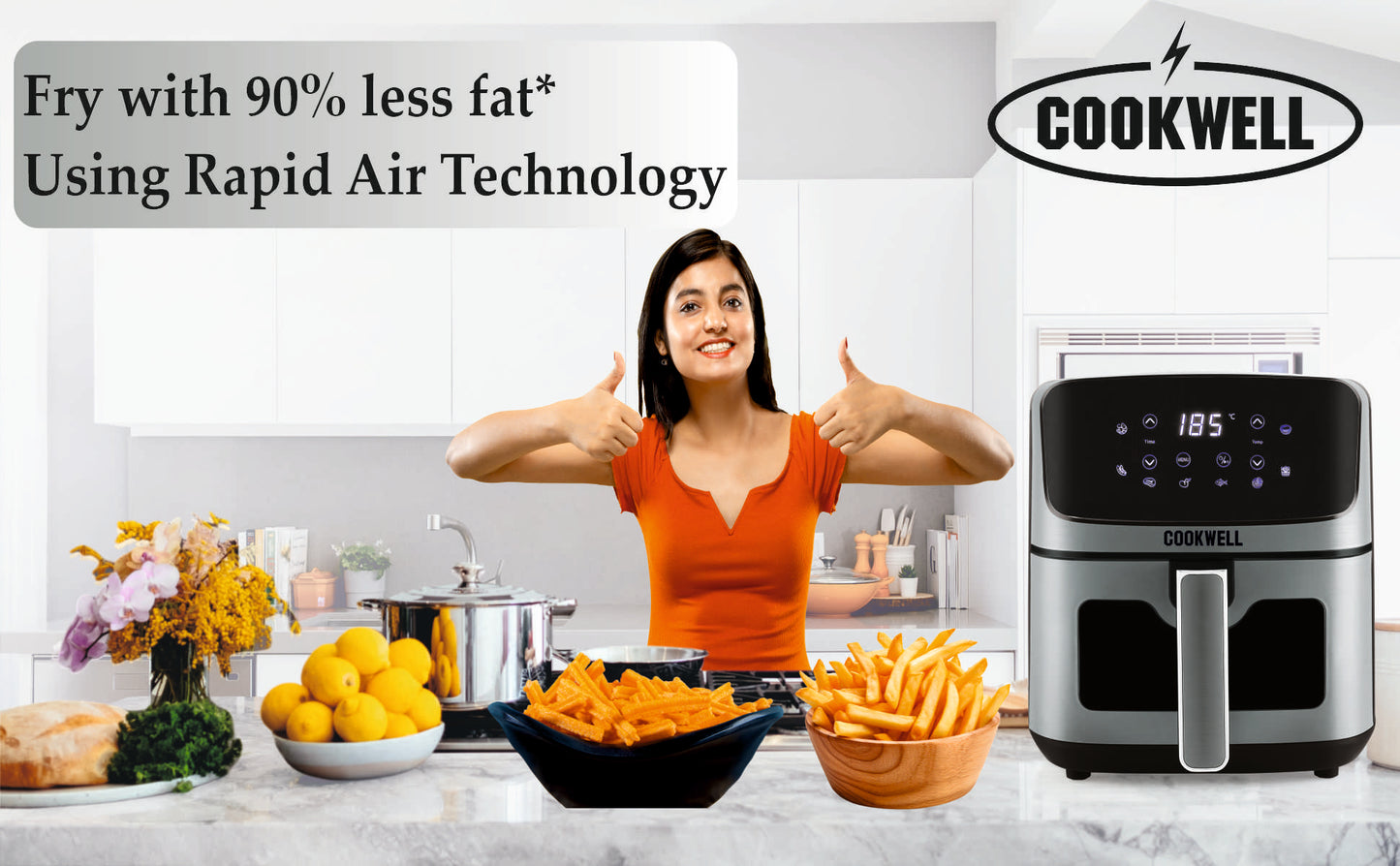 Cookwell Air Fryer - 5L With See Through Window - 1400W (Grey & Black) : Amazon.in: Home & Kitchen