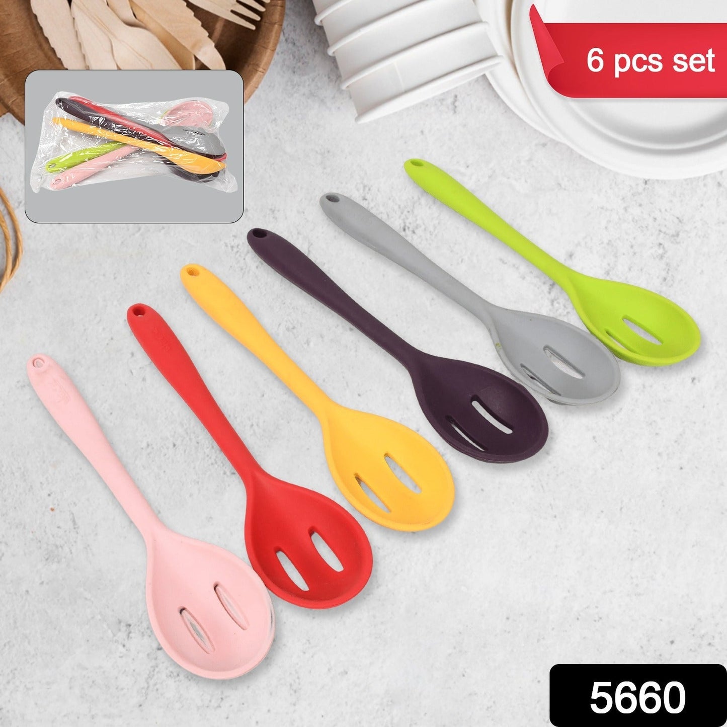 Multipurpose Silicone Spoon, Silicone Basting Spoon Non-Stick Kitchen Utensils Household Gadgets Heat-Resistant Non Stick Spoons Kitchen Cookware Items For Cooking and Baking (6 Pcs Set) - Springkart 