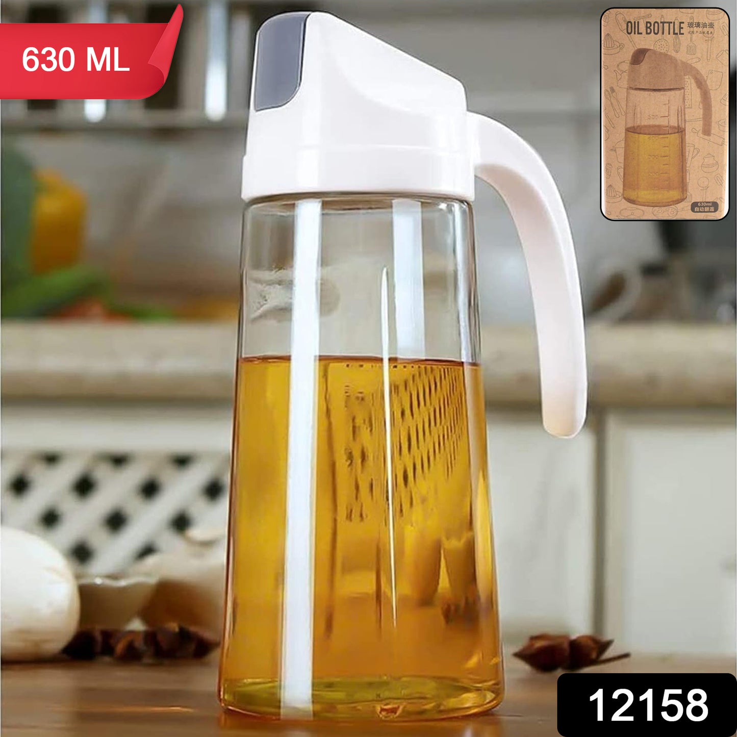 Kitchen Glass Oil Bottle Dispenser Automatic Opening Closing Home Bottles For Oil And Vinegar Honey Olive Oil Container (630ml) - Springkart 