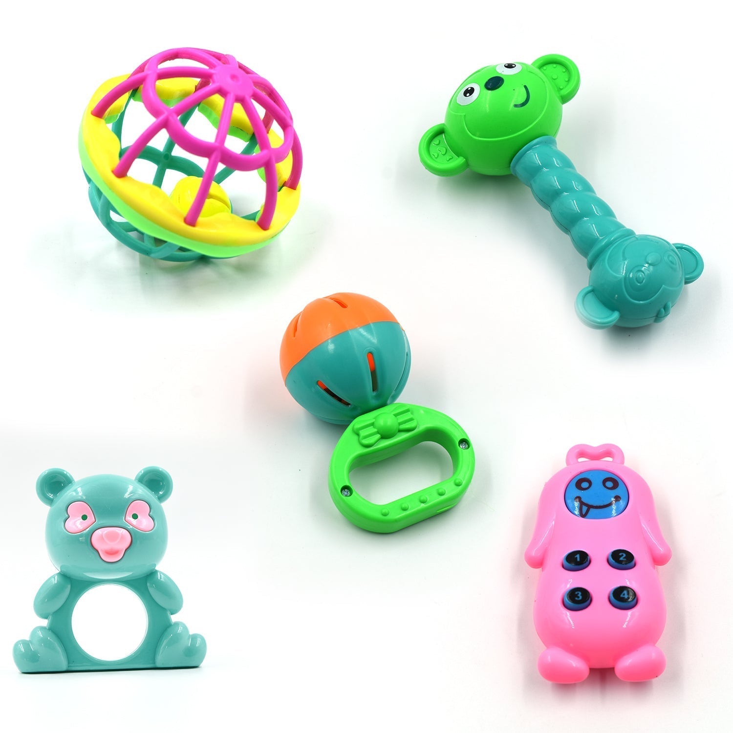 AT38 5Pc Rattles Baby Toy and game for kids and babies for playing and enjoying purposes. - Springkart 