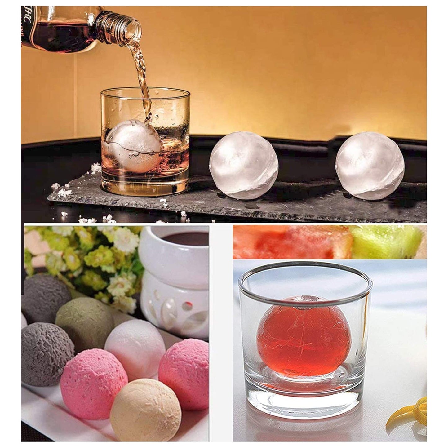 Ice Trays for Freezer Whiskey Ice Cube Plastic Ball Maker Mold Sphere Mould 4 Holes New Ice Balls Party Brick Round Tray Bar Tool ice for Whiskey - Springkart 