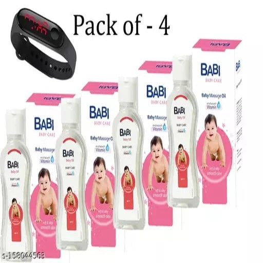 Babi Baby Care Oil & 1 LED Watch Free Pack of - 4 - Springkart 