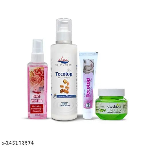 ALNA Kesar Chandan F/W | 100ML | + Rose Water Toner | 100ML | + Tecotop Moisturizer | 225ML | + Tecotop Cream | 30 Gms | + Alnalite-T Aloe Gel | 100Gms | + Walnut Scrub | 75 ML | {PACK OF 6}