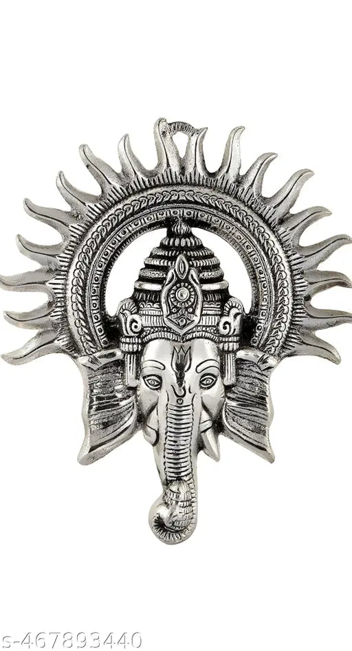 Silver Ganesh Kiran wall hanging home temple office and gift Lord Ganesha With Sun Decorative Metal