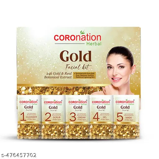 COROnation Herbal Combo Pack of 4 Facial Kit - Gold Kit ,Party Glow Brightening Kit,De Tan Kit and Diamond Kit -26 gm Each