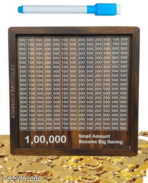 1 Lakh Wooden Money Piggi Bank for Kids/Piggy Bank, Money Box, Coin Box with Carved Design for Kids/Children, Savings Challenge Box, Cashbox,Cash Vault Wooden Savings Box,Wooden Coin Piggy Bank,Money Save Box Smash, Money Save